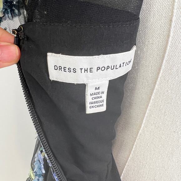 Dress the Population Liliana Puff-Sleeve 3D Floral Dress Mini Black - Picture 4 of 9